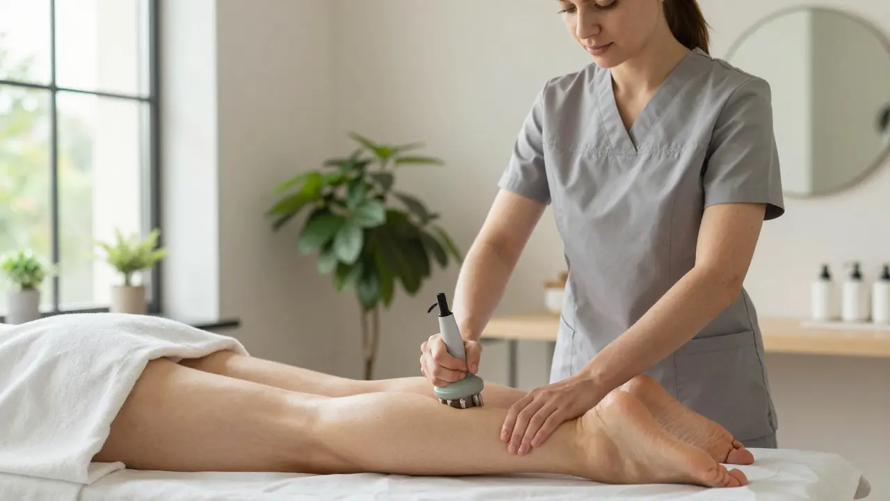 Masérka provádí lymfatickou masáž v moderní klinice v České republice.