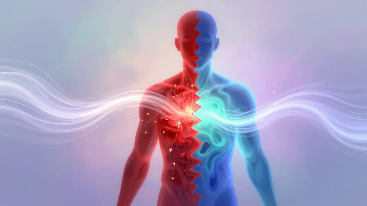 Konceptuální zobrazení přechodu od stresu k hlubokému uvolnění