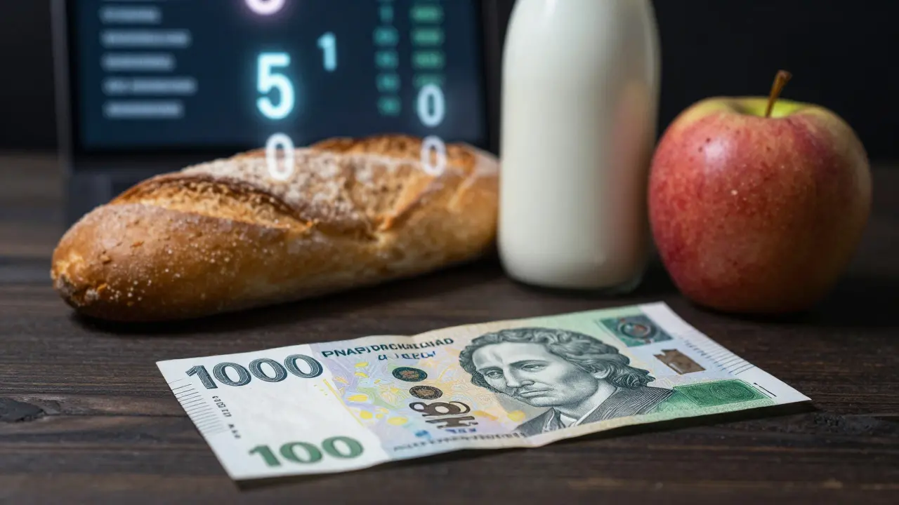 Bankovka vedle zboží ilustrující ztrátu kupní síly kvůli inflaci